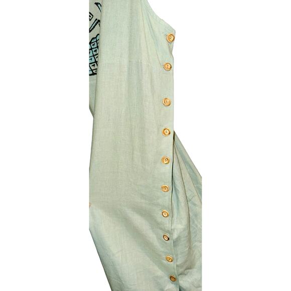 Vintage 90's R&K Linen Blend Overall Midi Dress Womens 10 Pineapple Green Y2K - Picture 3 of 9